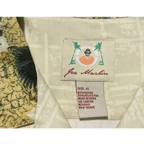 Joe Marlin short sleeve pineapple Hawaiian yellow green men shirt sz XL - Picture 5 of 8